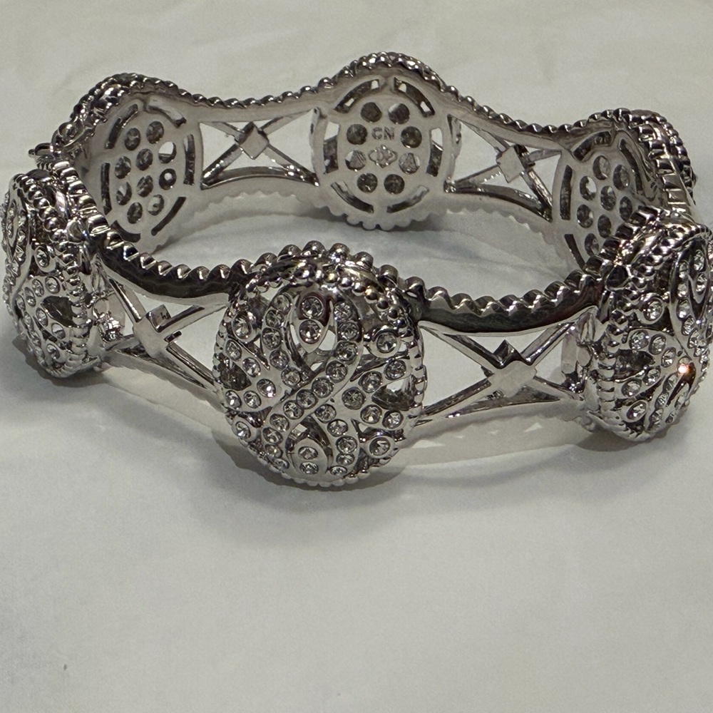 QVC Silver and Diamond Gemstone Bold Bangle Bracelet with Sparkling Accents NWT - Picture 7 of 7